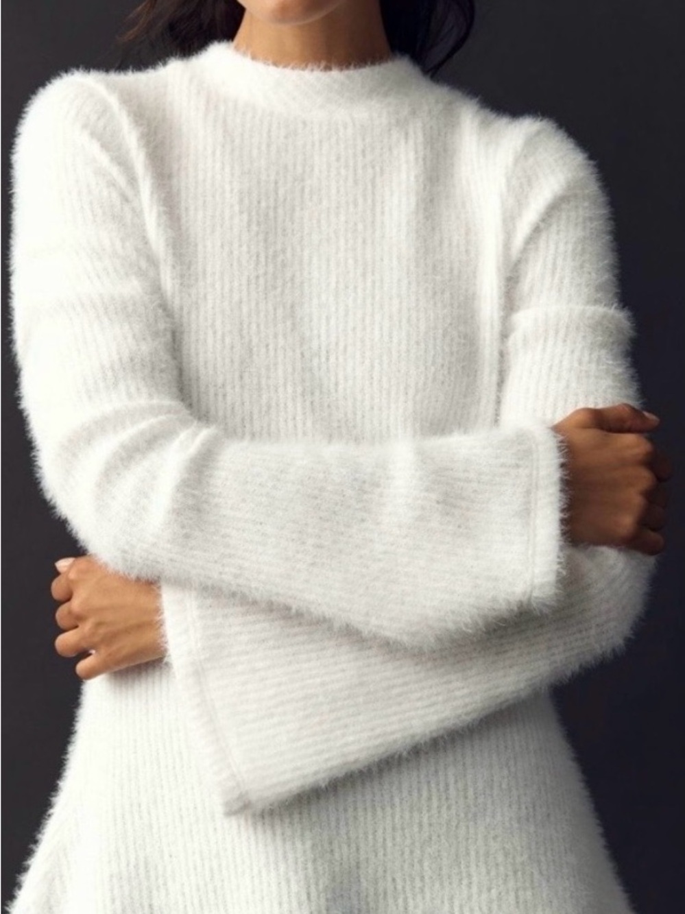 Maeve Ivory Tie-Back Bell-Sleeve Turtleneck Sweater